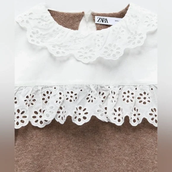 Zara sweater beige camel tan knitted collar lace - Picture 5 of 7